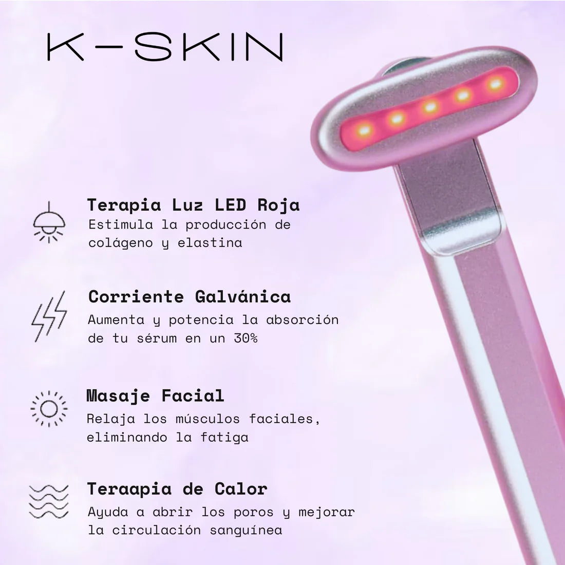 Pack: Masajeador Facial Skincare Luz LED Roja + Sérum Ultra Fluido Ácido Hialurónico 30ml K-Skin