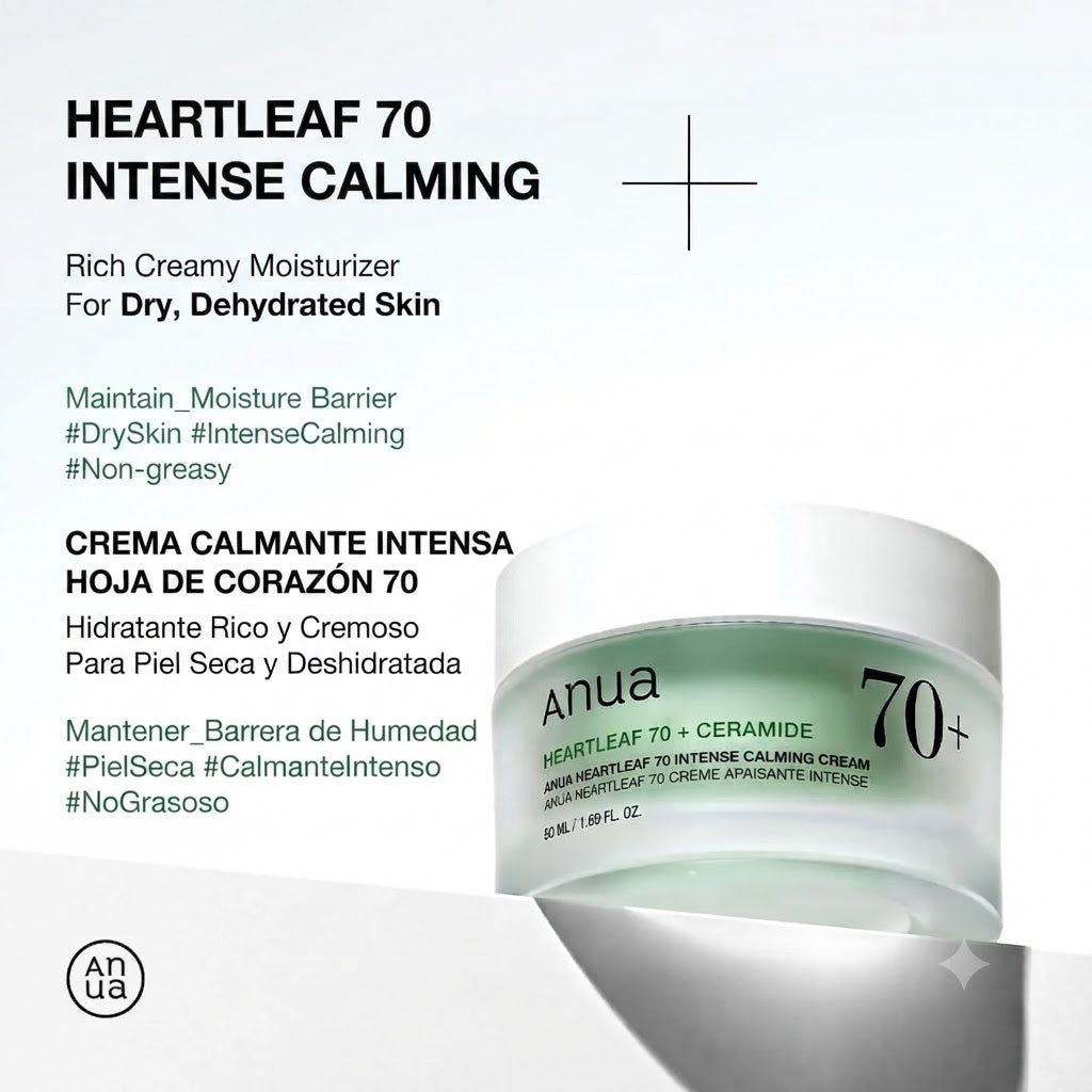 Heartleaf 70+ Ceramide Intense Calming Cream 50ml – Crema Facial Calmante con Ceramidas ANUA