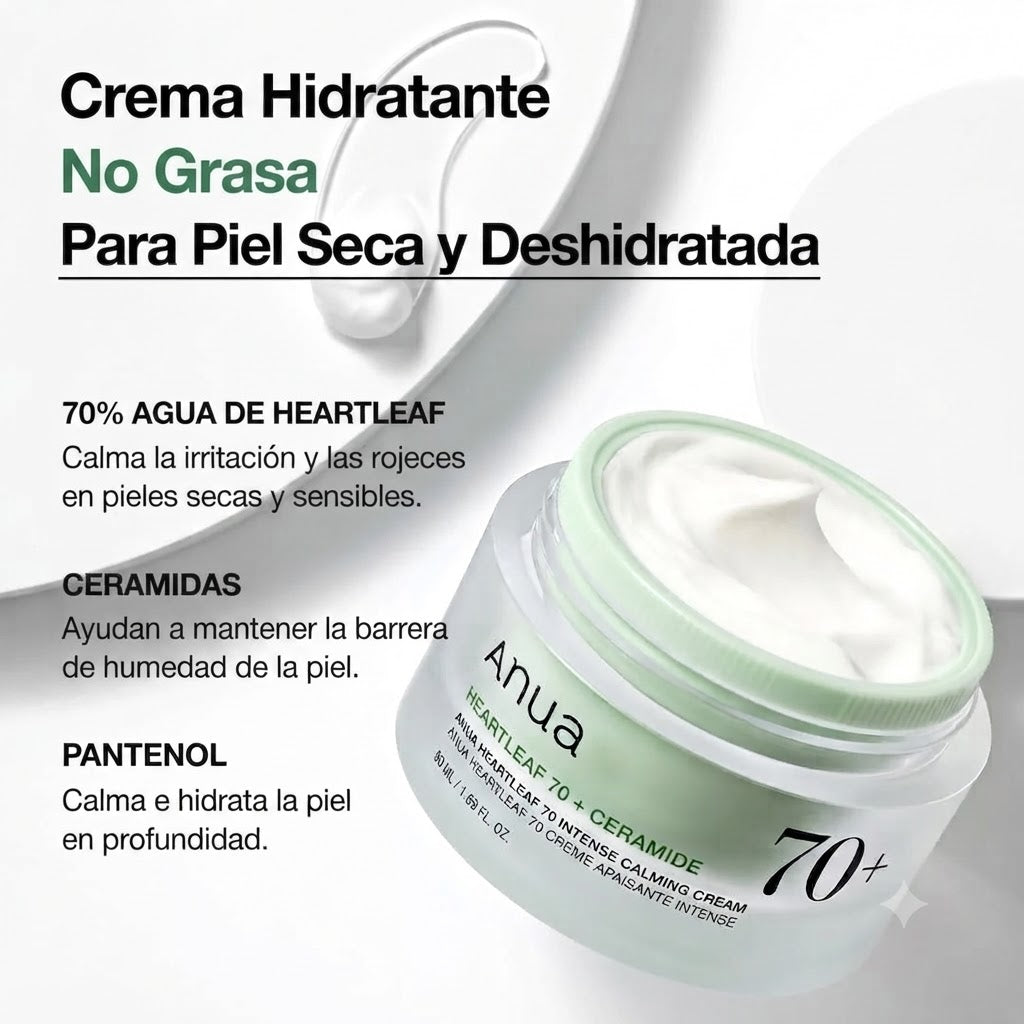 Heartleaf 70+ Ceramide Intense Calming Cream 50ml – Crema Facial Calmante con Ceramidas ANUA