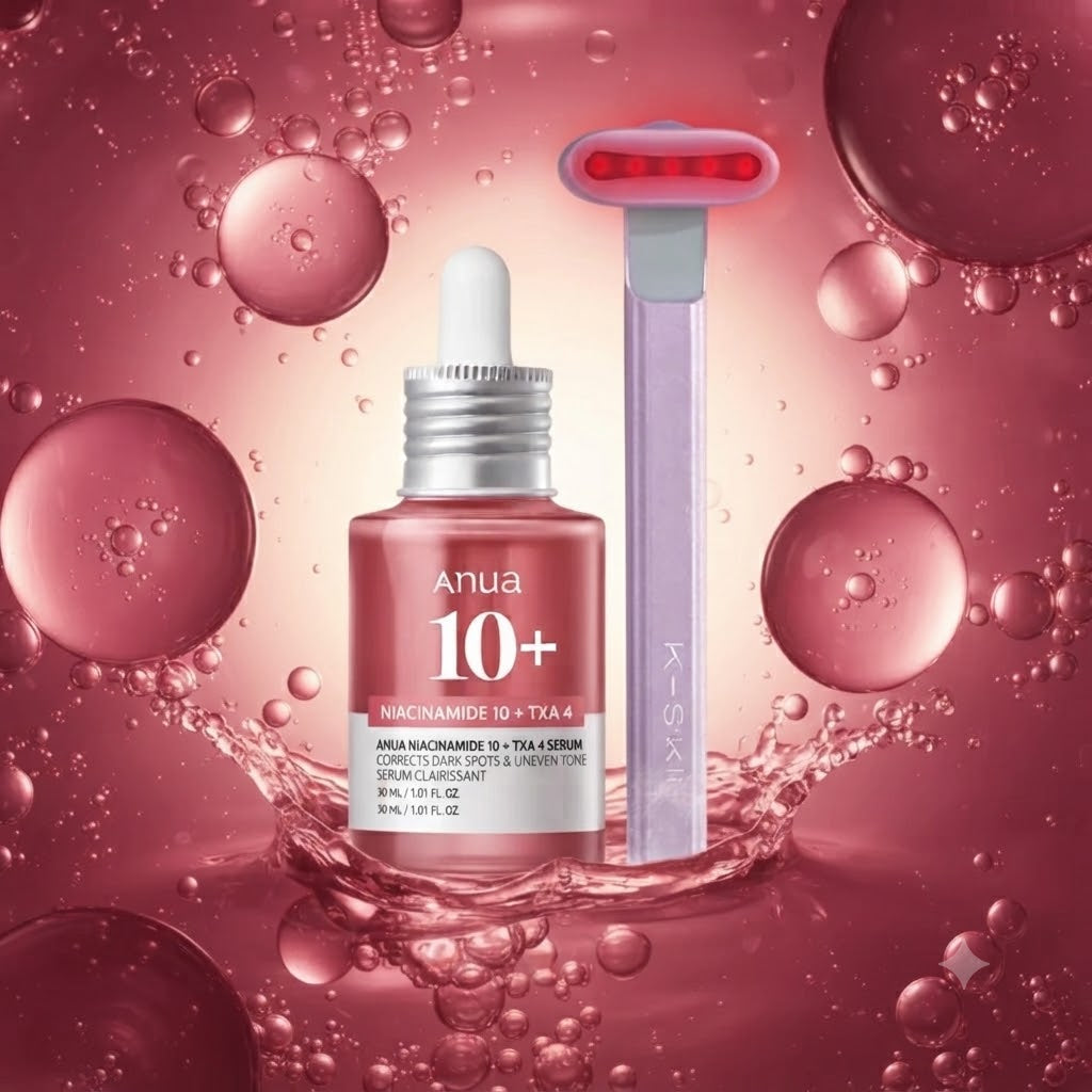 Pack: Masajeador Facial Skincare Luz LED Roja + Sérum Anua Niacinamide 10% + TXA 4% 30ml K-SKIN