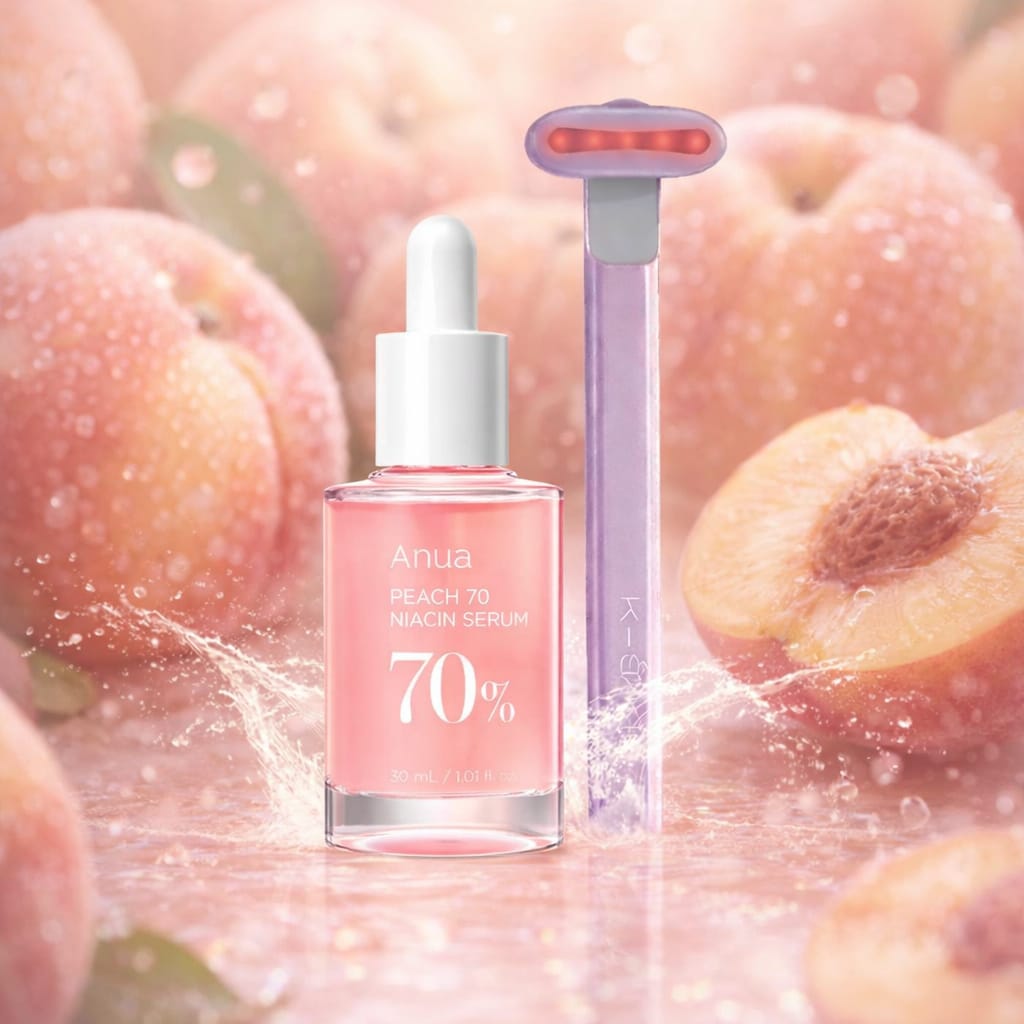 Pack: Masajeador Facial Skincare Luz LED Roja + Sérum Anua Peach 70% Niacin Serum 30ml K-Skin
