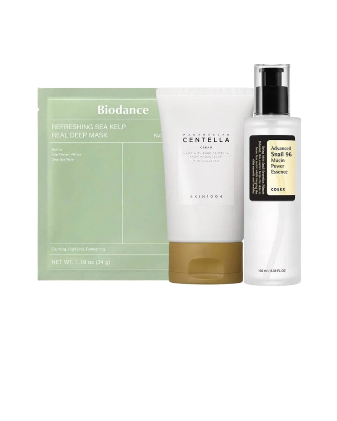 Pack Reparación y Luminosidad – COSRX Snail, SKIN1004 & Biodance CosRX