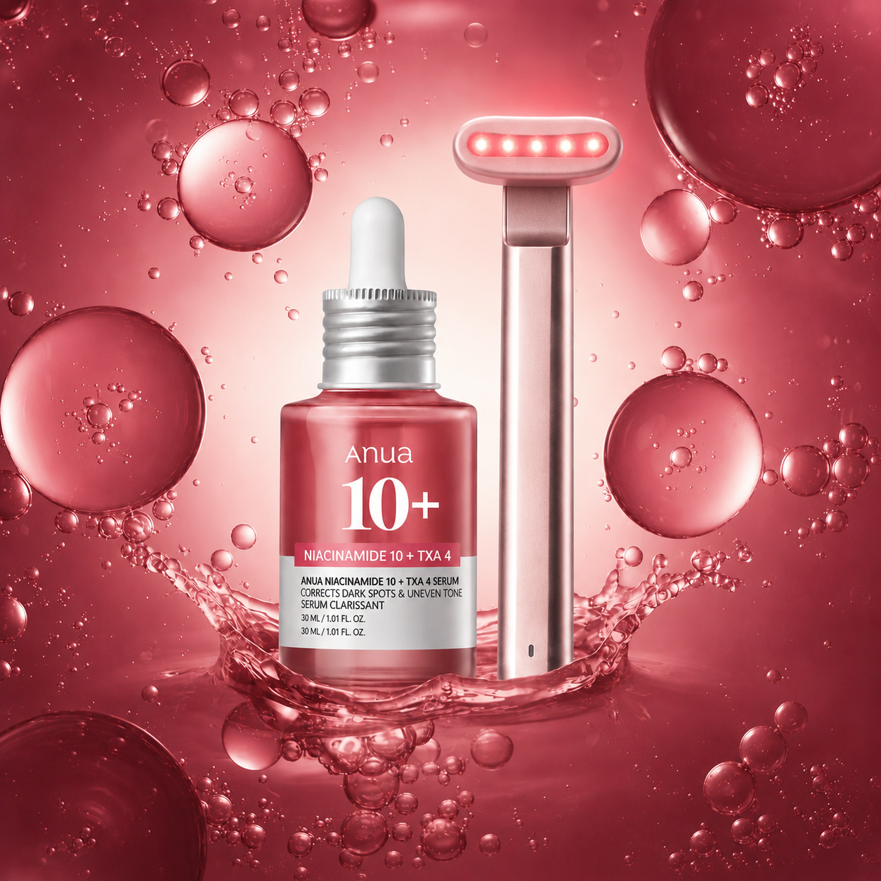 Pack: Masajeador Facial Skincare Luz LED Roja + Sérum Anua Niacinamide 10% + TXA 4% 30ml K-SKIN